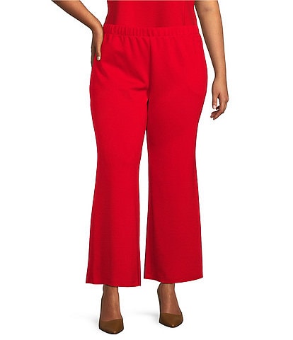 IC Collection Plus Size Knit Elastic Waist Coordinating Wide Leg Pull-On Ankle Pants