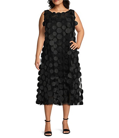 IC Collection Plus Size Knit Mesh Circle Applique Boat Neck Sleeveless A-Line Dress