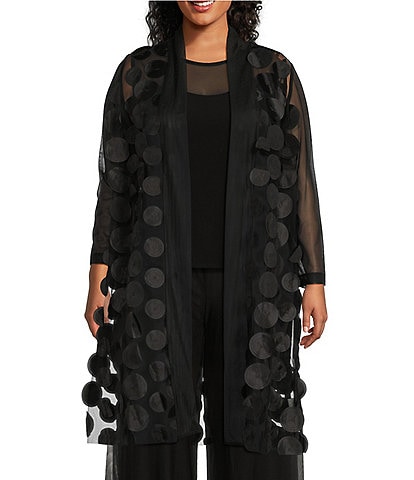 IC Collection Plus Size Knit Mesh Circle Applique Long Sleeve Open Front Long Cardigan