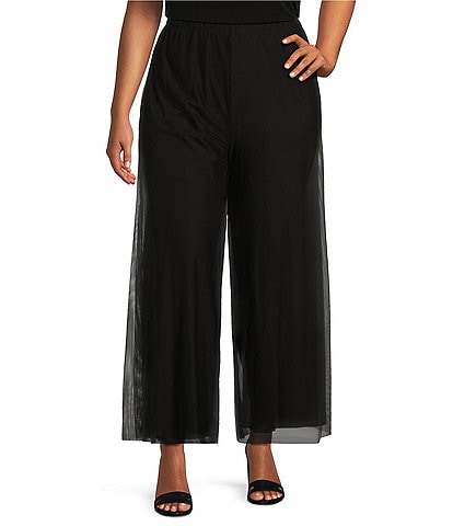 IC Collection Plus Size Mesh Knit Overlay Wide-Leg Flat Front Pant
