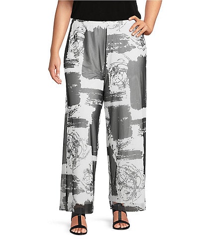 IC Collection Plus Size Printed Mesh Elastic Waist Wide Leg Pull-On Pants