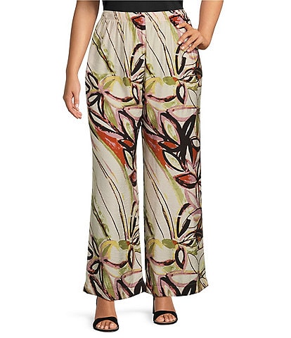 IC Collection Plus Size Coordinating Printed Woven High Waist Wide Leg Pull-On Pants