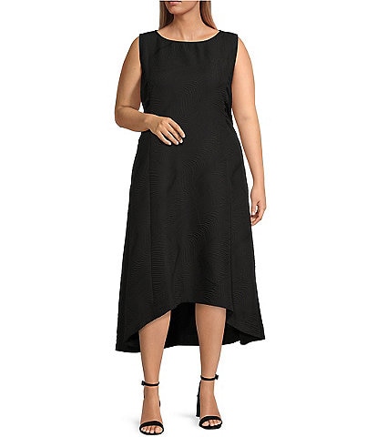 IC Collection Plus Size Wave Textured Knit Boat Neck Sleeveless A-Line Midi Dress