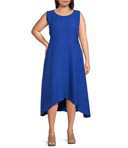 IC Collection Plus Size Wave Textured Knit Boat Neck Sleeveless A-Line Midi Dress