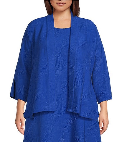 IC Collection Plus Size Wave Textured Knit Shawl Collar 3/4 Sleeve Open Front Jacket