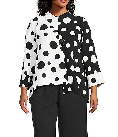 IC Collection Plus Size Woven Dot Combo Print High Neck Bracelet Sleeve Jacket