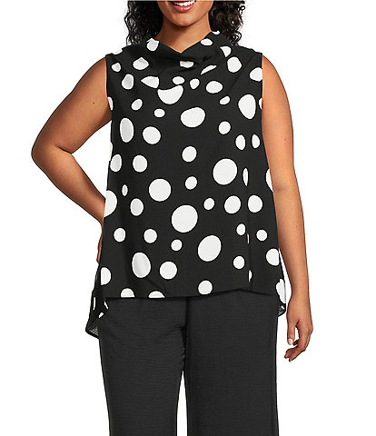 IC Collection Plus Size Woven Dot Print Cowl Neck Sleeveless High-Low Tank Top