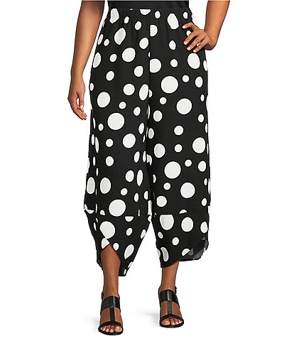 IC Collection Plus Size Woven Dot Print Elastic Waist Tulip Hem Crop Pants