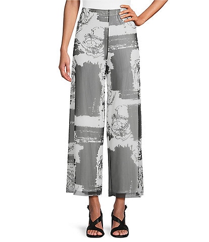 IC Collection Printed Mesh Elastic Waist Wide Leg Pull-On Pants