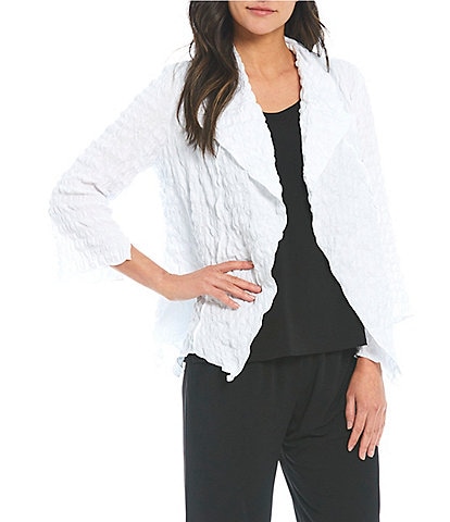 IC Collection Shawl Collar Open Front Asymmetric Hem 3/4 Sleeve Statement Jacket