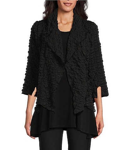 IC Collection Shawl Collar Open Front Asymmetric Hem 3/4 Sleeve Statement Jacket