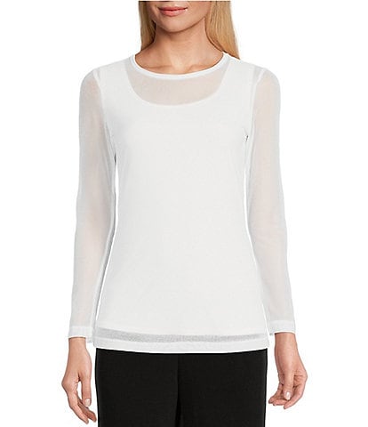 IC Collection Sheer Mesh Crew Neck Long Sleeve Knit Top