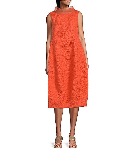 IC Collection Sleeveless Sheer Organza Funnel Neck Balloon Waistless Midi Dress