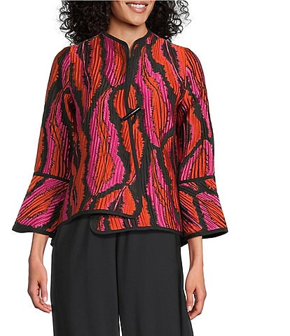 IC Collection Texture Graphic Jacquard High Neck Long Sleeve Jacket