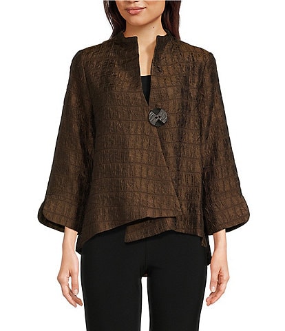 IC Collection Texture Woven High Neck Asymmetrical Hem One Button Jacket