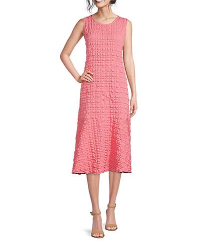 IC Collection Textured Bubble Check Woven Sleeveless Drop Waist Coordinating Midi Dress