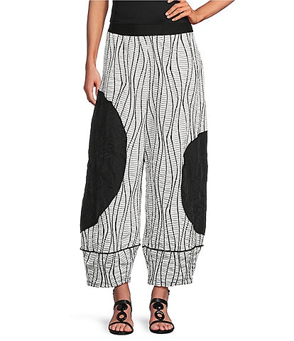 IC Collection Textured Woven Color Block Wave Stripe Wide-Leg Pull-On Coordinating Pants