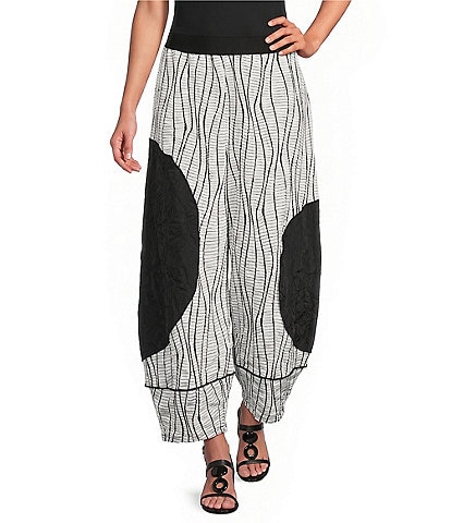 IC Collection Textured Woven Color Block Wave Stripe Wide Leg Pull-On Coordinating Pants