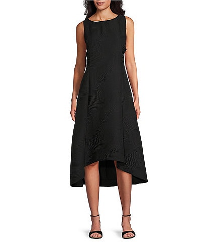 IC Collection Wave Textured Knit Boat Neck Sleeveless A-Line Midi Dress