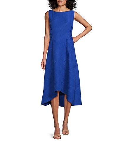 IC Collection Wave Textured Knit Boat Neck Sleeveless A-Line Midi Dress