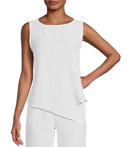 IC Collection Wave Textured Knit Boat Neck Sleeveless Asymmetric Tank Top