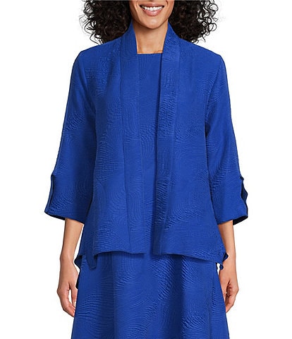 IC Collection Wave Textured Knit Shawl Collar 3/4 Sleeve Open Front Jacket