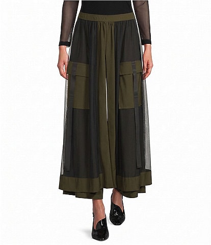 IC Collection Wide-Leg Mesh Overlay Pull-On Cargo Coordinating Pant