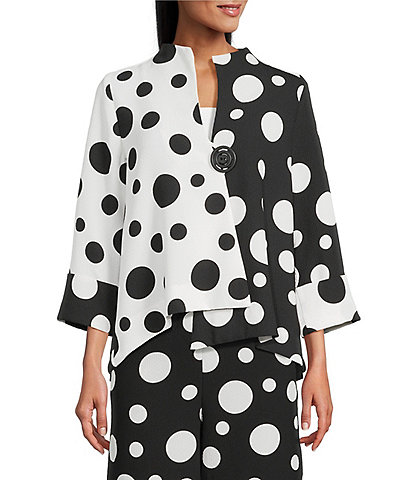 IC Collection Woven Dot Combo Print High Neck Bracelet Sleeve Jacket