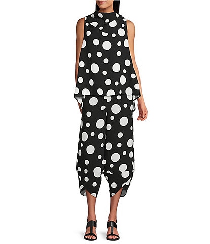 IC Collection Woven Dot Print Cowl Neck Sleeveless High-Low Coordinating Tank Top