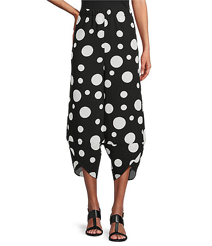 IC Collection Woven Dot Print Elastic Waist Tulip Hem Crop Coordinating Pants