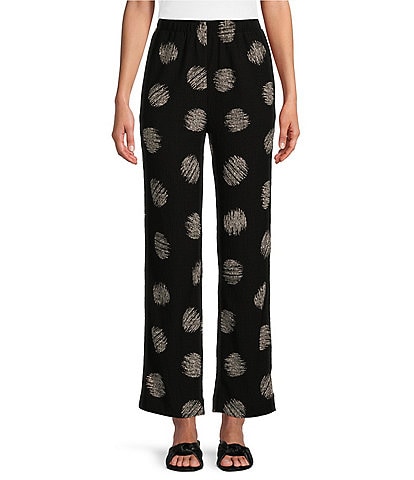 IC Collection Woven Dotted Mixed Print Flat Front Pull On Pants