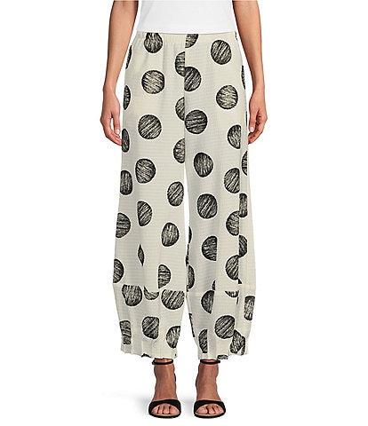 IC Collection Woven Dotted Mixed Print Lantern Wide-Leg Pant