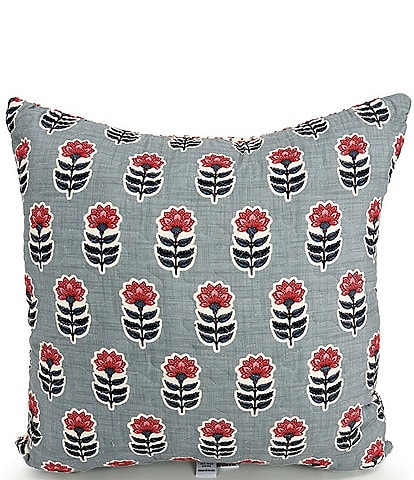 Ida Mae Home x Erin & Ben Co. Sadie Floral Icon Blue Quilted Reversible Square Decorative Pillow