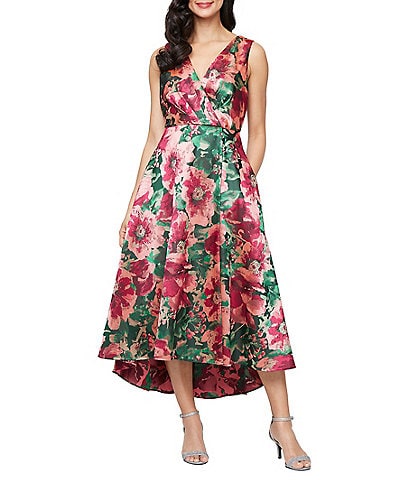 Ignite Evenings Floral Jacquard High-Low Hem Dress