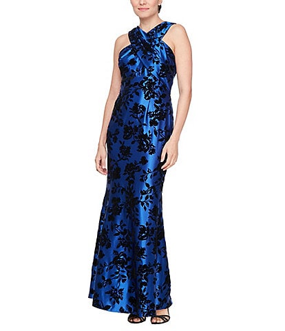 Ignite Evenings Petite Size Crossover Halter Neck Sleeveless Floral Sheath Dress