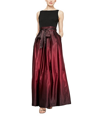 Ignite Evenings Petite Size Boat Neck Ombre Satin Bow Sleeveless Gown