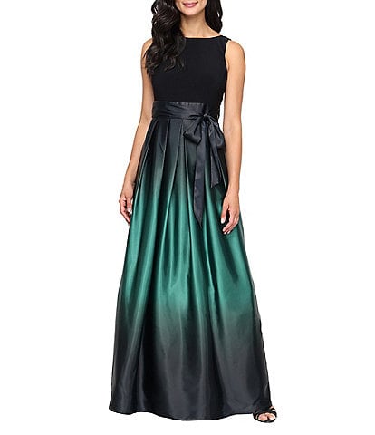 Ignite Evenings Petite Size Boat Neck Ombre Satin Bow Sleeveless Gown
