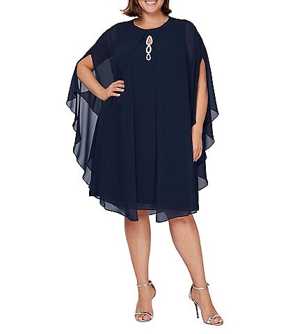 Betsy and adam plus size ruched cape clearance dress