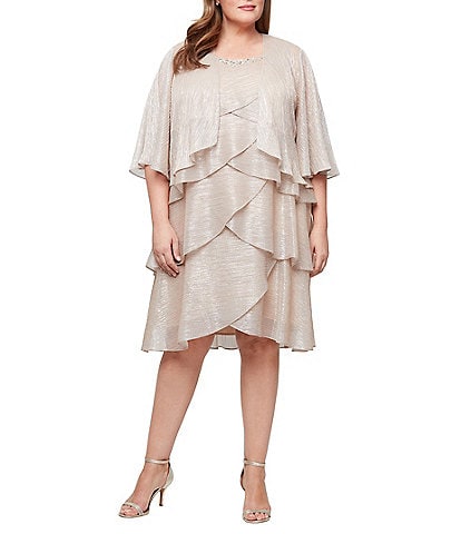 Ignite Evenings Plus Size  Short Sleeve Embellished Crew Neck 2-Piece Jacket Dress