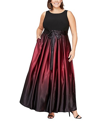 Ignite Evenings Plus Size Boat Neck Ombre Satin Bow Sleeveless Gown