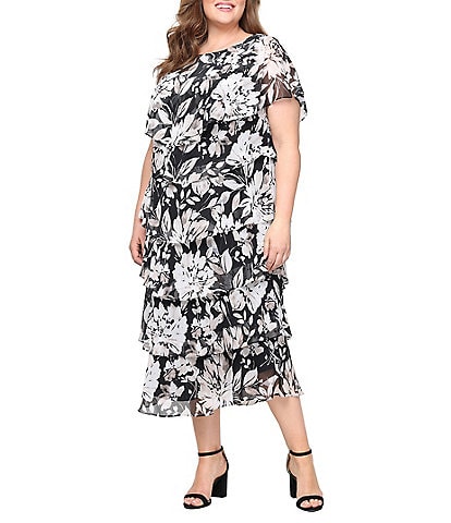 Ignite Evenings Plus Size Floral Print Tiered Midi Dress