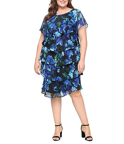 Ignite Evenings Plus Size Floral Printed Tiered Shift Dress