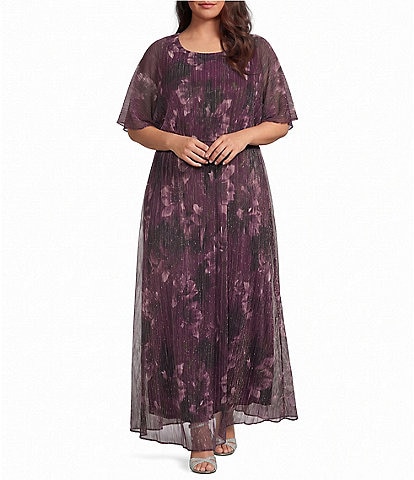 Ignite Evenings Plus Size Printed Bodre Blouson Dress