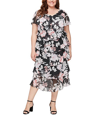 Ignite Evenings Plus Size Short Sleeve Floral Tiered Dress