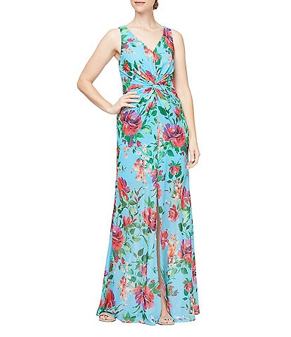 Ignite Evenings Sleeveless V-Neck Floral Chiffon Maxi Dress