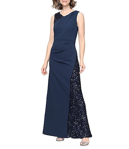 Ignite Evenings Sleeveless V Neck Sequin Panel Crepe Gown