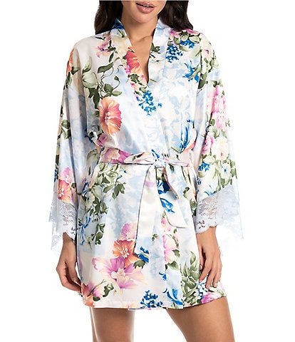 In Bloom by Jonquil 3/4 Sleeve Satin Floral Print Short Robe