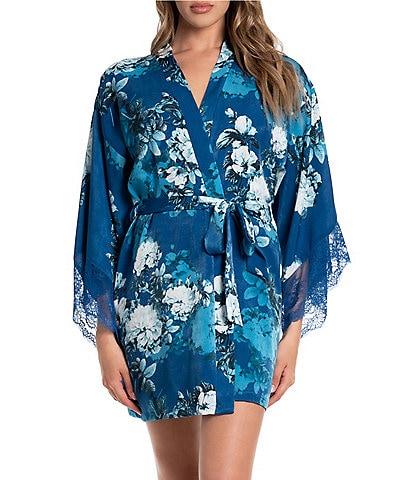 In Bloom by Jonquil 3/4 Sleeve Satin Floral Print Short Robe