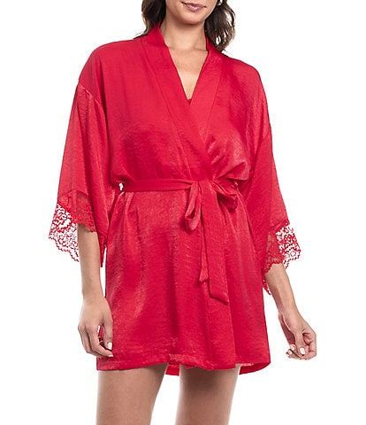 In Bloom By Jonquil 3/4 Sleeve Shawl Collar Satin Lace Detail Belt Tie Closure Robe