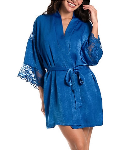 In Bloom By Jonquil 3/4 Sleeve Textured Shimmer Satin Short Robe
